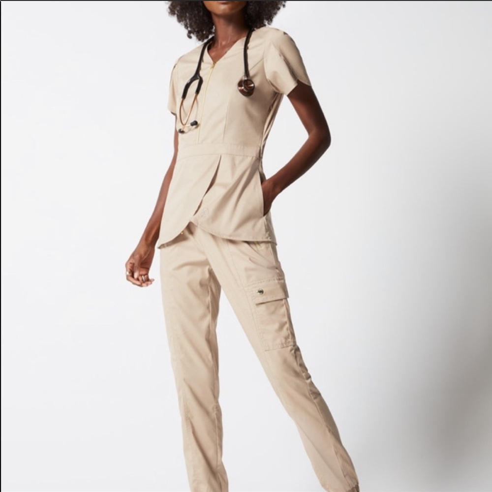 Jaanuu tan jogger scrub pants